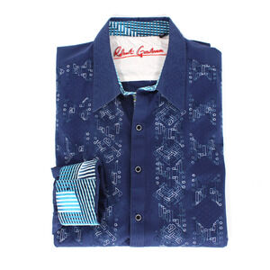 Robert Graham Blue and Aqua Geometric Shirt